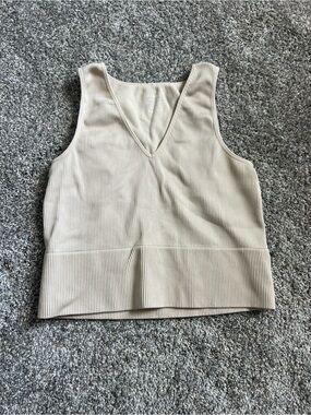Ribbed V-Neck Tank Top in Beige